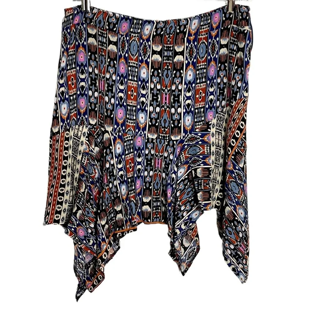 Coline Aztec Boho Print Skirt Handkerchief Hem Asymmetrical Viscose Size L